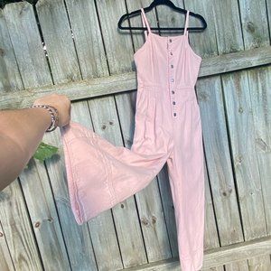 Women's Retro Light Pink Denim Jumpsuit | Wide Leg / Sleeveless | Size Small